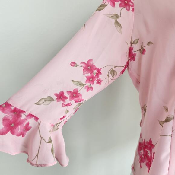 Vintage Y2K Studio I Pink Floral Sheer Button Down Blouse Tie Back S/M - Picture 5 of 10